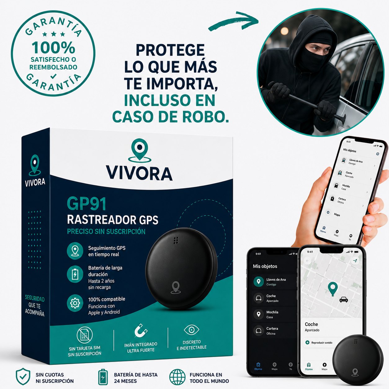 GP91 - Rastreador GPS preciso sin suscripción (Android/Apple)
